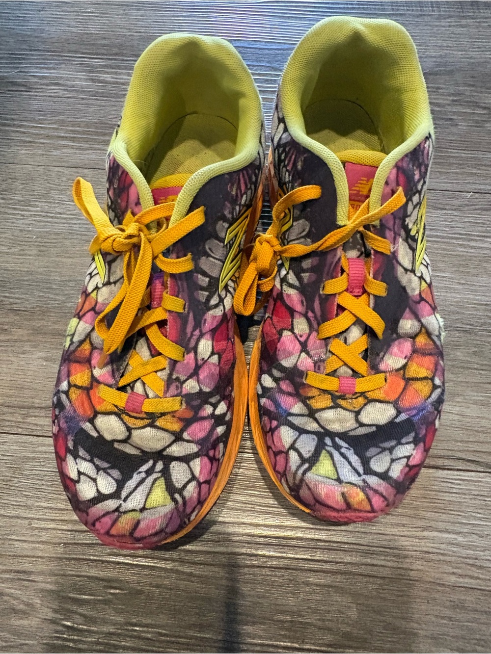 New Balance Multicolor Athletic Sneakers with Yellow Laces and Lime Lining